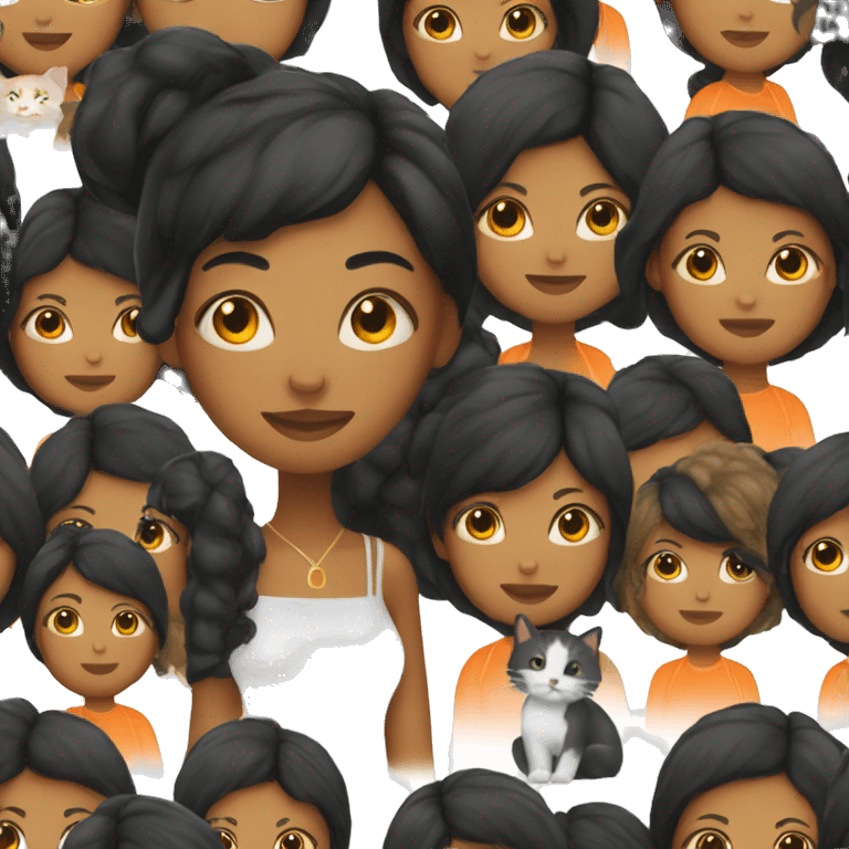 Black hair woman with orange cat emoji