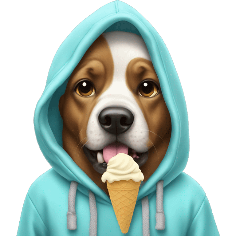 Dog wearing a hoodie eating ice cream  emoji