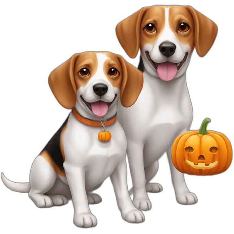 happy old beagle and jack russell dog with pumpkin emoji