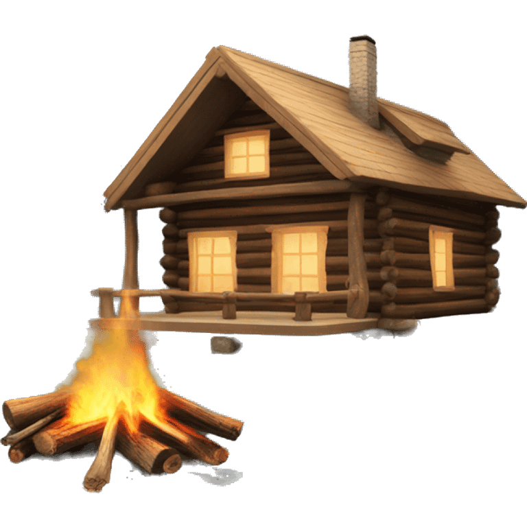 Log cabin on lake with woodsmoke emoji