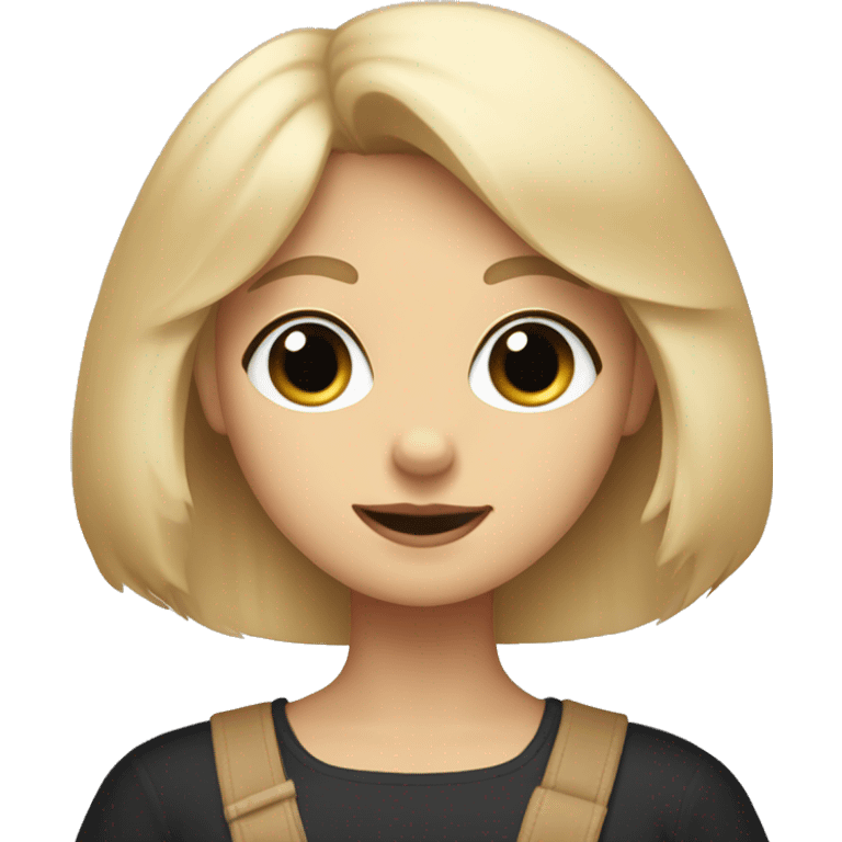 a blonde girl with a bob and blue eyes is holding a black Spitz with a beige chest in her hands emoji