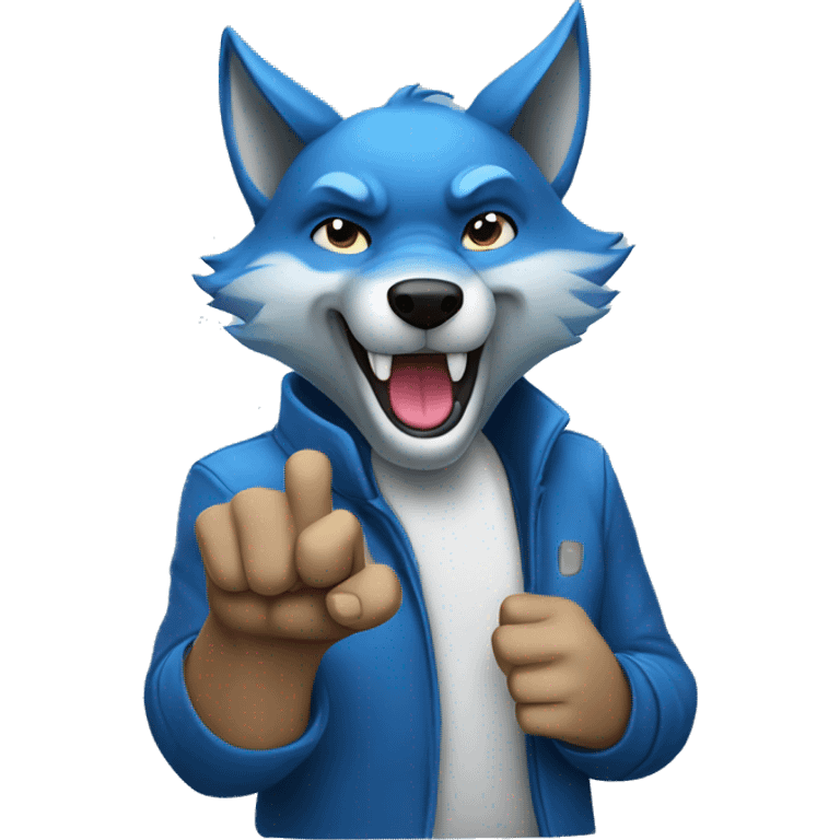 Blue wolf holding up middle finger  emoji