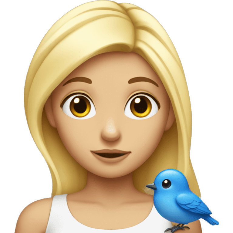 Blond girl with little blue bird on her head emoji