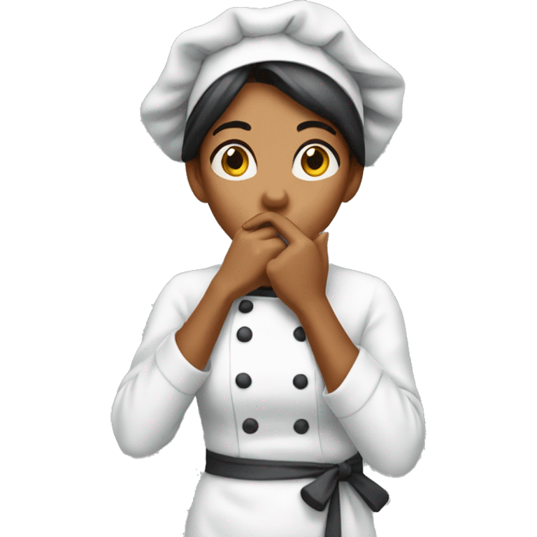 girl cook with a surprised face covers her mouth with her hand emoji