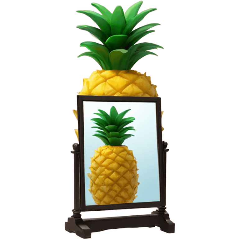 3D 🍍 pineapple looks at its reflection in the mirror emoji