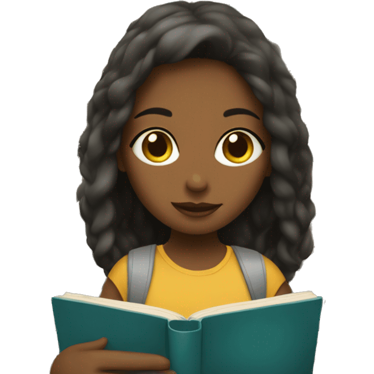 Girls sitting in a library reading a book emoji