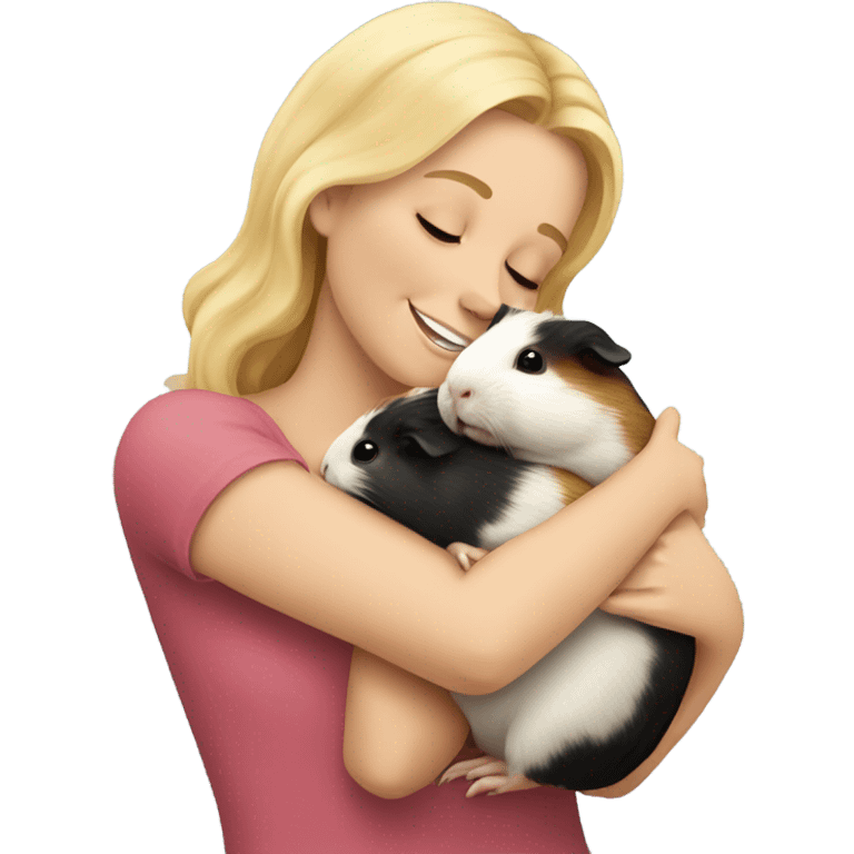 blonde woman hugging a guineapig emoji