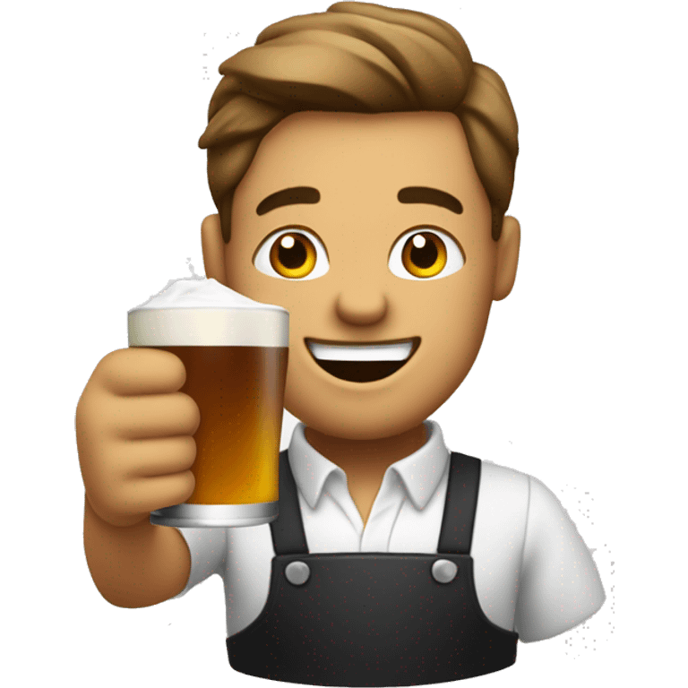 Friendly bartender holding a mug, winking like he knows a secret drink recipe. emoji