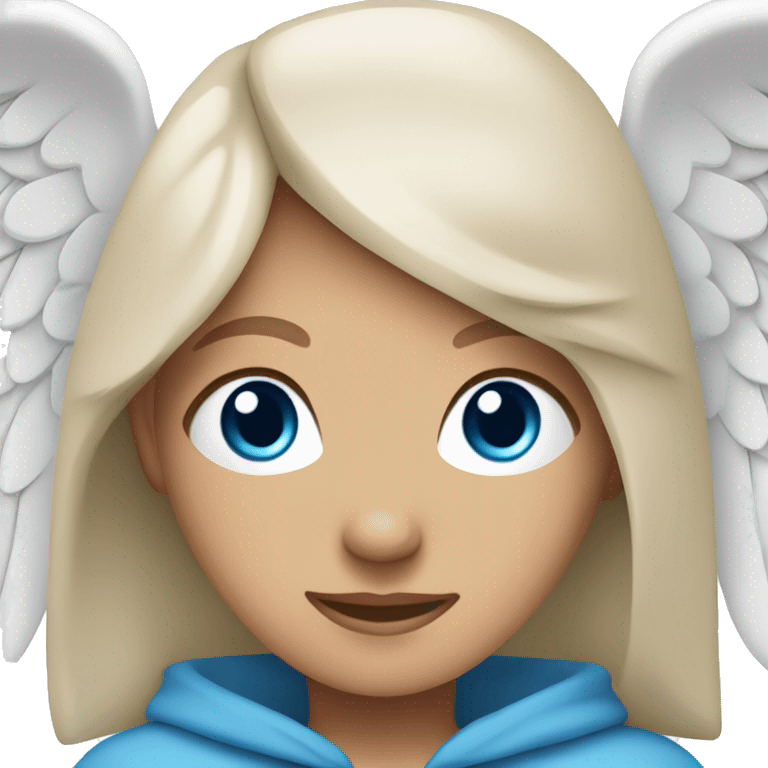 White brunette female Angel with blue eyes and dimples wearing a hoodie emoji