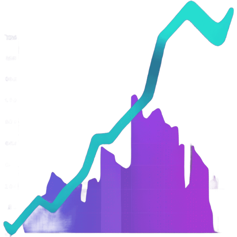 vaporware color themed line chart, stock price going up emoji