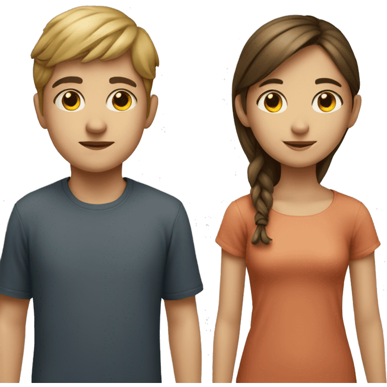 girl and boy portrait less smile  emoji