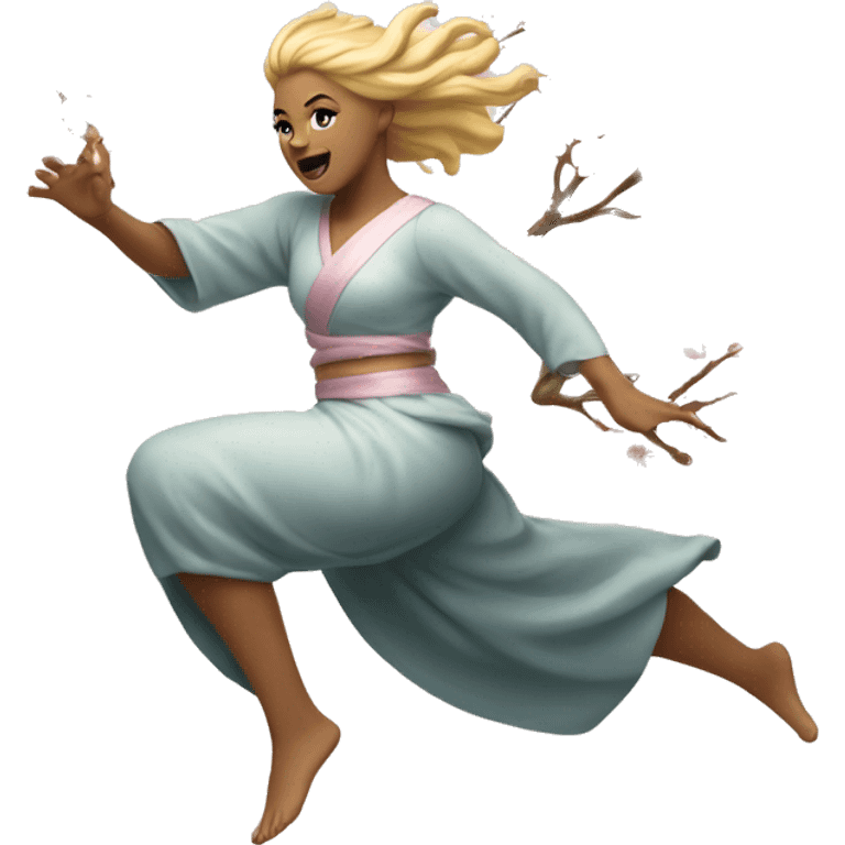 blonde cherry blossom goddess sprinting, with a large stride and arms outstretched emoji