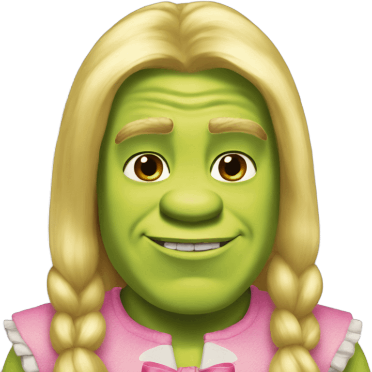 shrek with pink bow in his long blonde hair  emoji