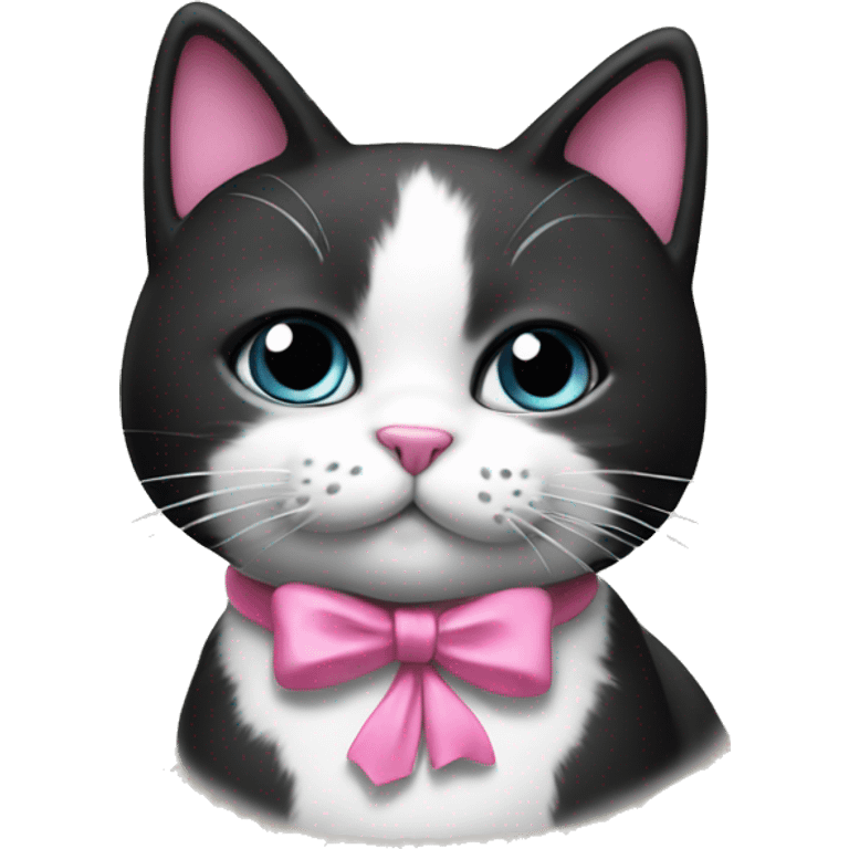 Black and white cat with a pink bow necklace emoji