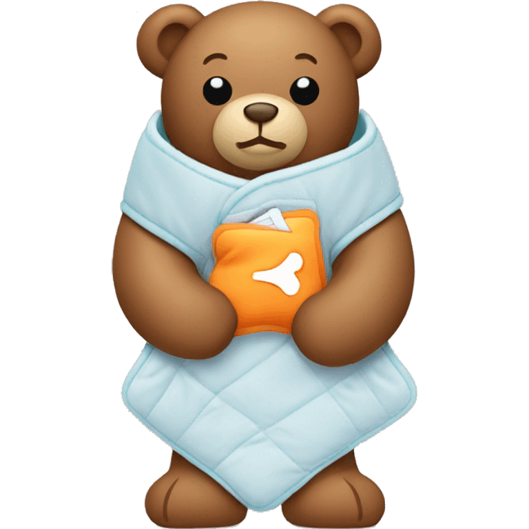 Teddy Bear Holding a Heating Pad: A teddy bear hugging a small heating pad inside a front pocket, representing cozy warmth and softness. emoji