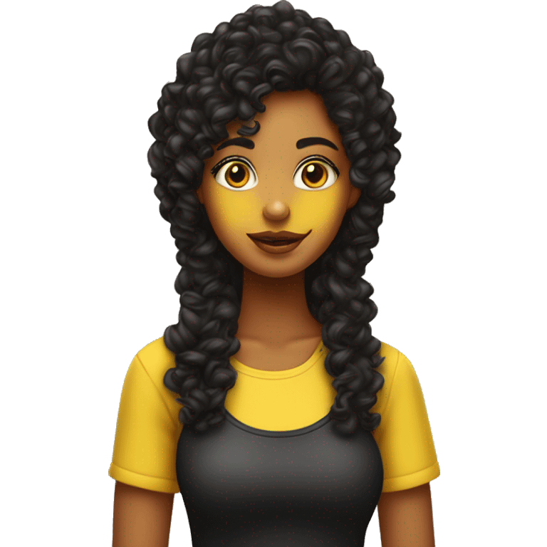 Chica con ojos café cabello negro rizado color de piel morena y con top amarillo  emoji