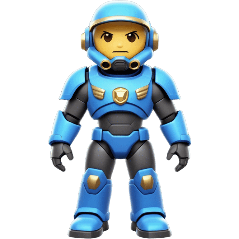 Clash of Clans aesthetic: Cinematic Playful Terran Marine Hero Emoji, rendered in a 3D vector-style similar to standard emojis with minimal shading and bold, simplified shapes. A compact, heroic isometric figure clad in futuristic power armor with signature energy accents, softly glowing with a cosmic battle charm. Simplified yet unmistakably iconic, highly detailed and consistent, glowing with a soft radiant shine and high gloss. Stylized with a touch of interstellar valor and a soft glowing outline, capturing the essence of an elite space warrior with a friendly, playful manner! emoji