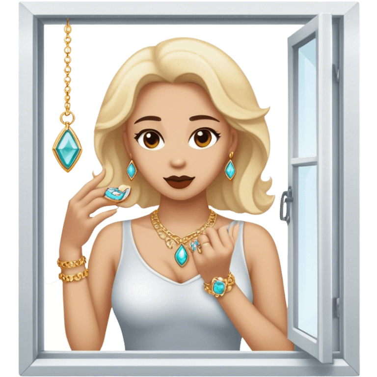 A woman stealing jewelry from a window emoji