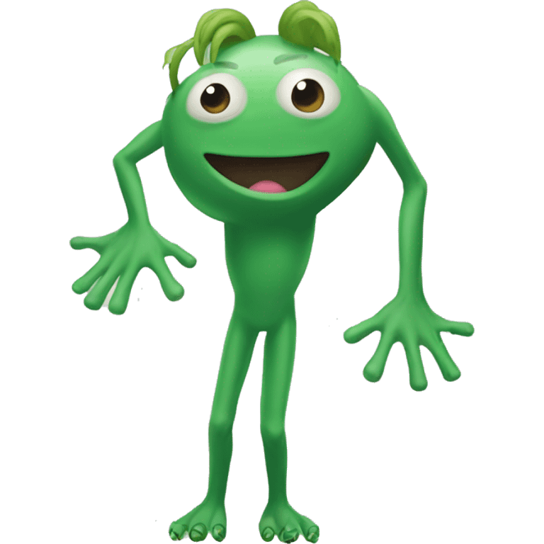 A blind green monster with long arms and long body and short legs emoji