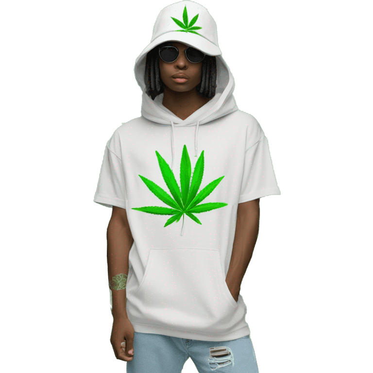 Hemp leaves Multicoloured neon person smoking wearing hoodie dancing hip hop bucket hat tropical Skater fashion aesthetic baggy clothes graphic t shirt 420 emoji