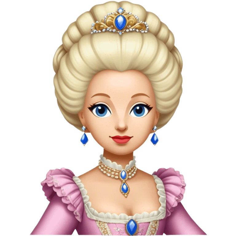 Cinematic Realistic Marie Antoinette Portrait Emoji, depicted as an opulent royal figure with elegant attire and a graceful poised expression, rendered with rich textures and soft lavish lighting that captures her historical allure. emoji