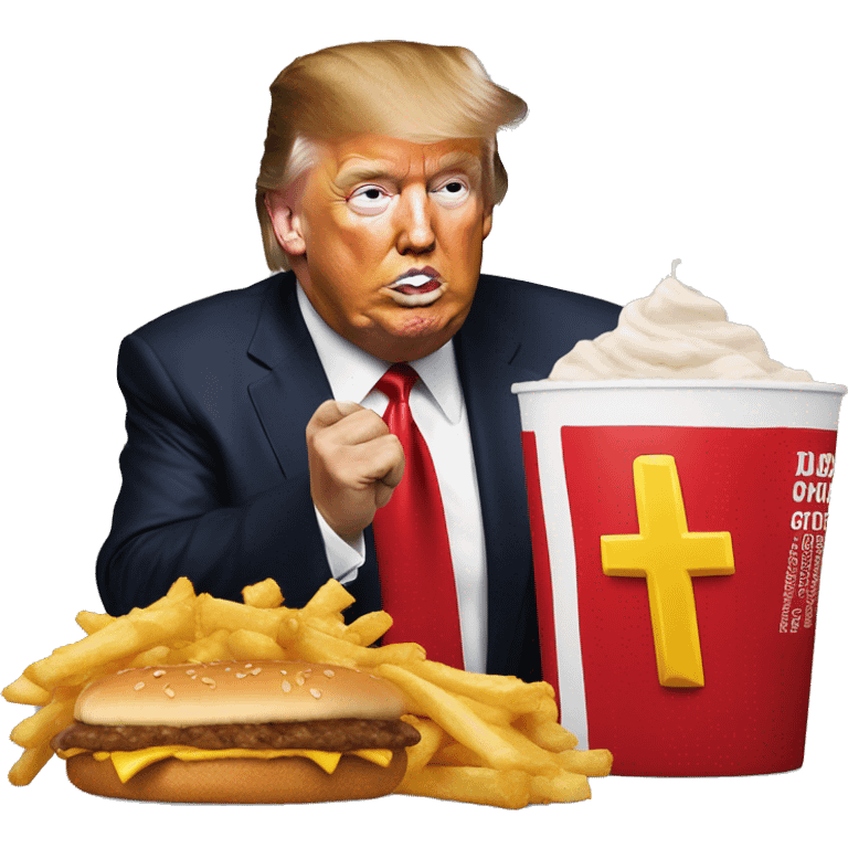 Donald trump eating McDonalds with Jesus emoji