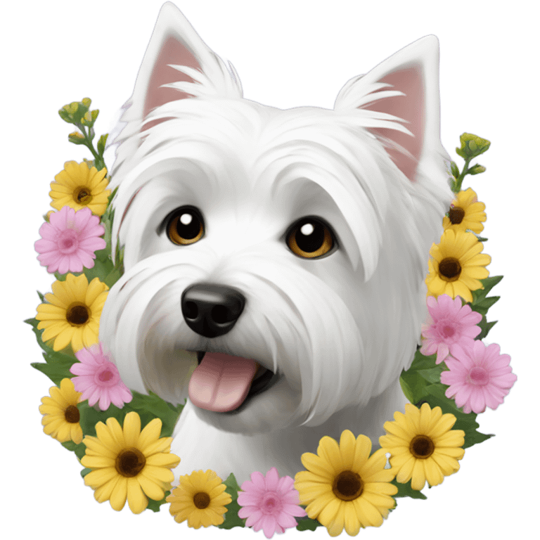 Westie with flowers surrounding  emoji