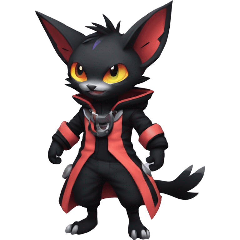 Cool Anthro Black Noibat-Quilava-Litten-Pokémon with edgy stripes hoodie spiked collar punk Full Body emoji