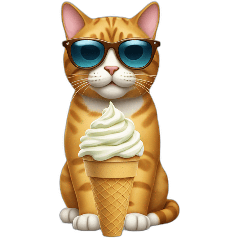 Cat with sunglassas and eats ice cream emoji