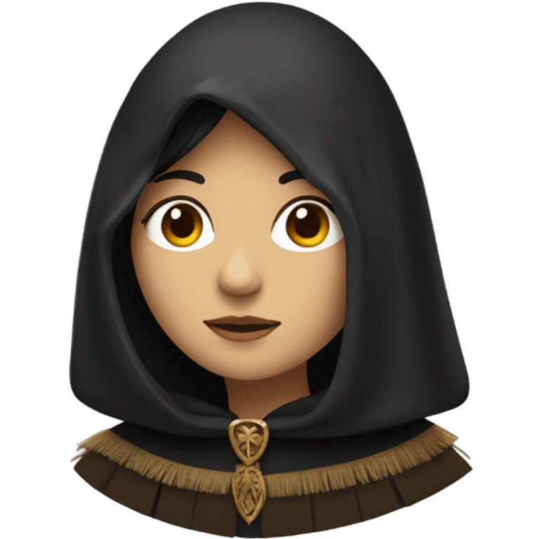 woman’s face in medieval cloak with black fringe emoji