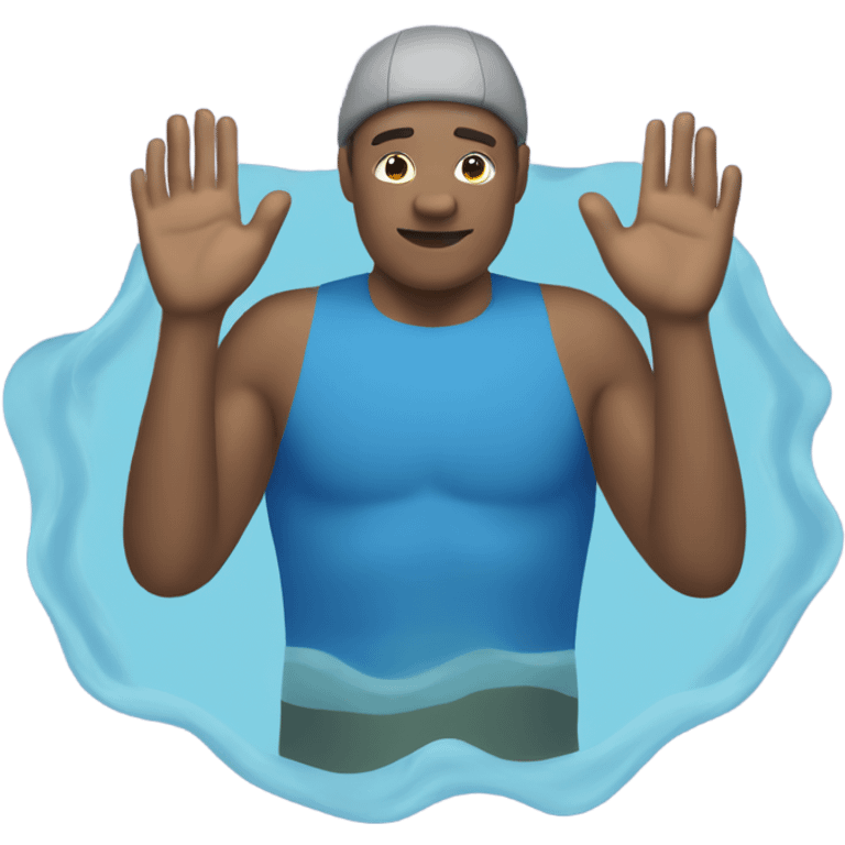 Man swimming in the water with hands emoji