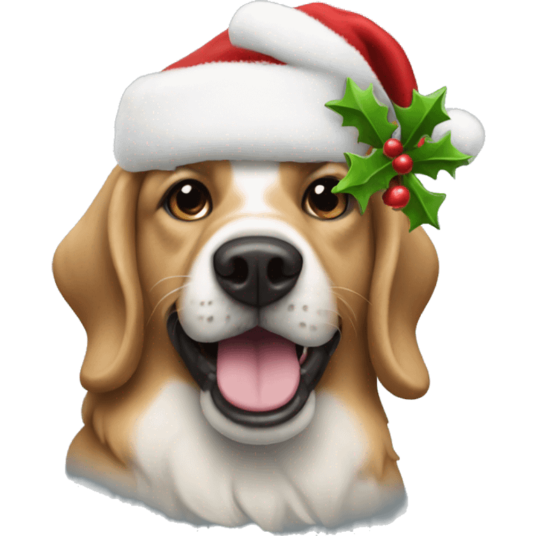 Dog with a christmas had emoji