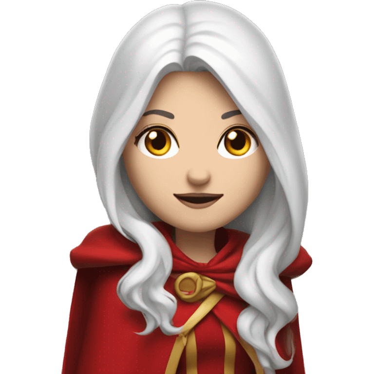 The white girl with white hair in the red cape and red hood. emoji