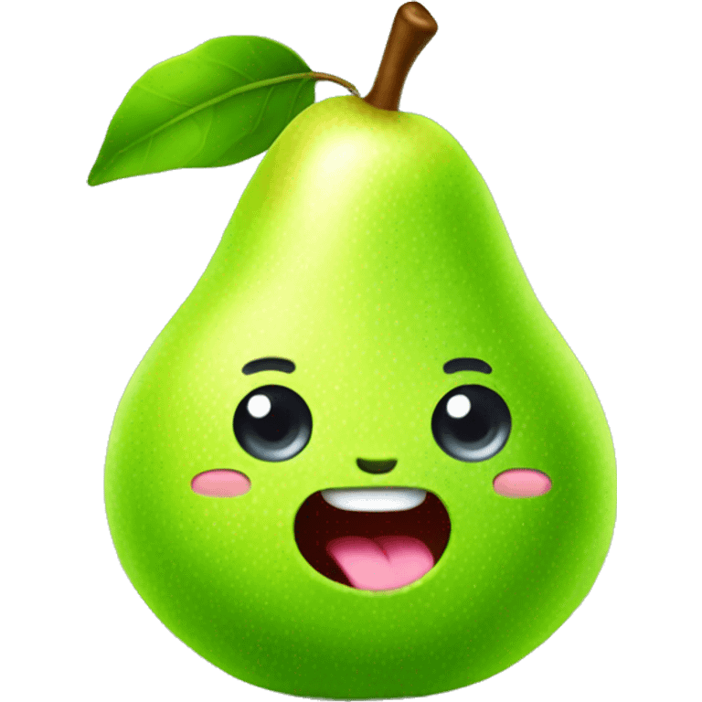 Shiny Green Cute pear with tongue emoji