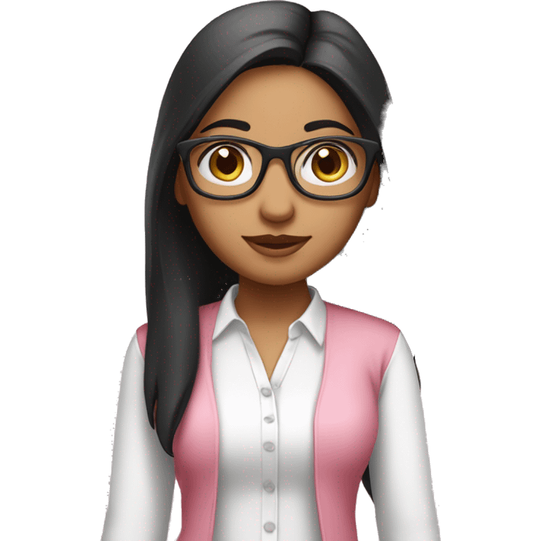 standing slim indian girl wear pink pant & white shirt have black straight hair and spectacle emoji