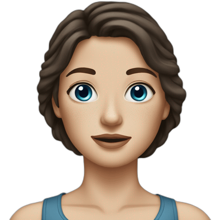 white woman with blue eyes, long dark brown hair and freckles  emoji