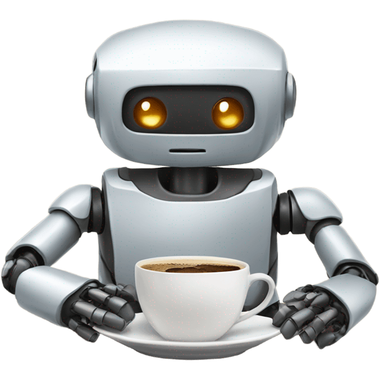 robot with a cup of coffee emoji