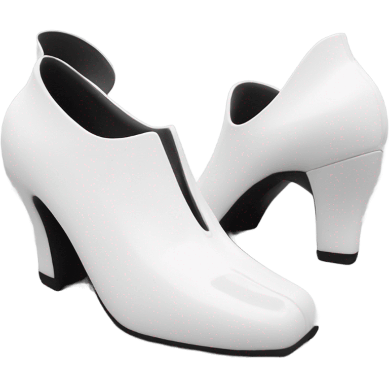 white latex mid heel shoe front and back view emoji