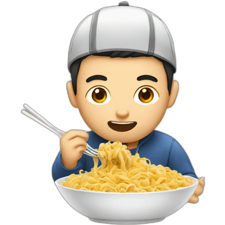 Asian man eating pasta with chopstic emoji