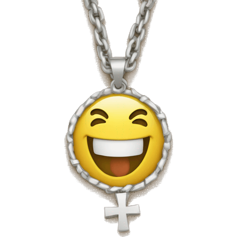 Smiley laughing with hearts and a Christian cross chain emoji