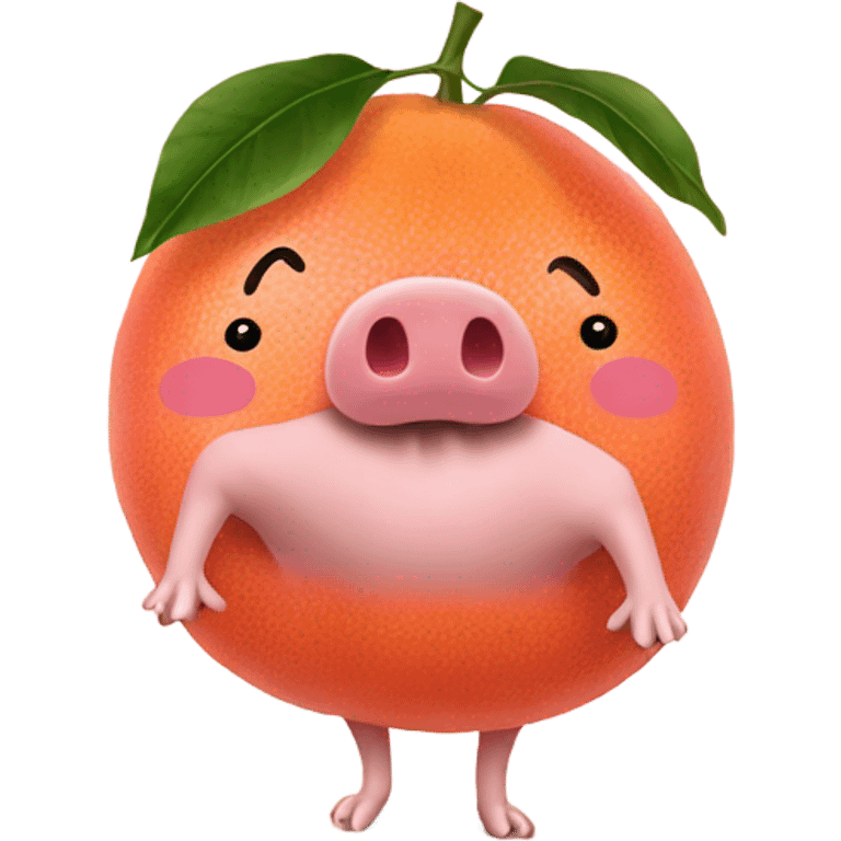 Grapefruit with legs holding a pig emoji