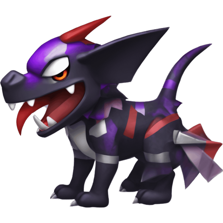 Black Cool Edgy Nargacuga-Houndoom-Garchomp-Noivern Fakémon  with White and Red and purple and black Edgy markings emoji