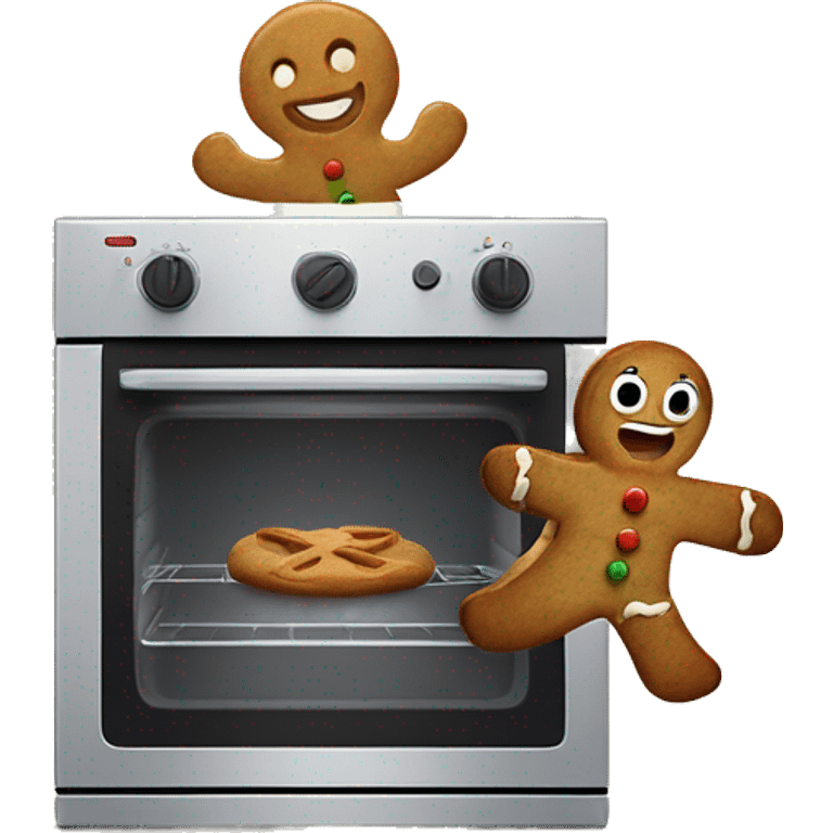 Oven and gingerbread man running away screaming  emoji