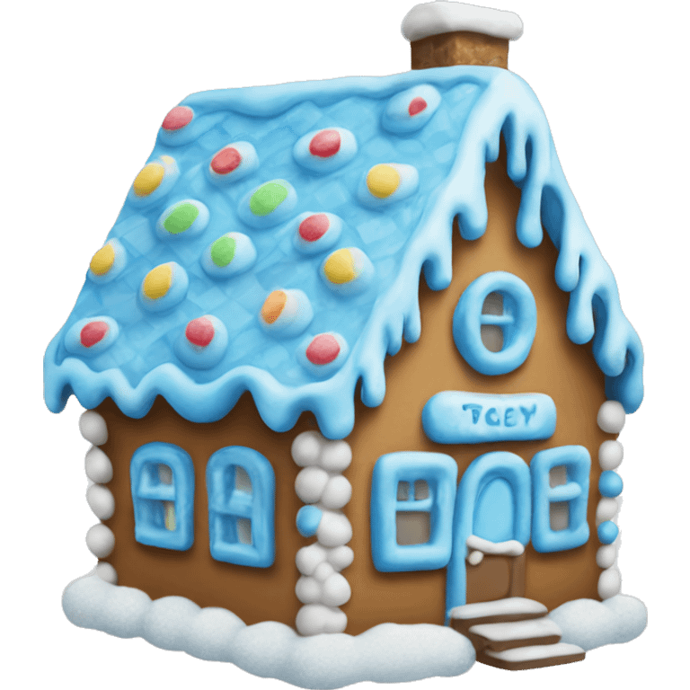 Blue icing gingerbread house emoji