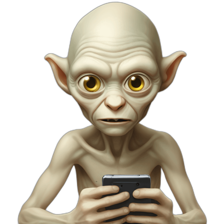 Gollum with a smartphone in his hand instead of a ring emoji