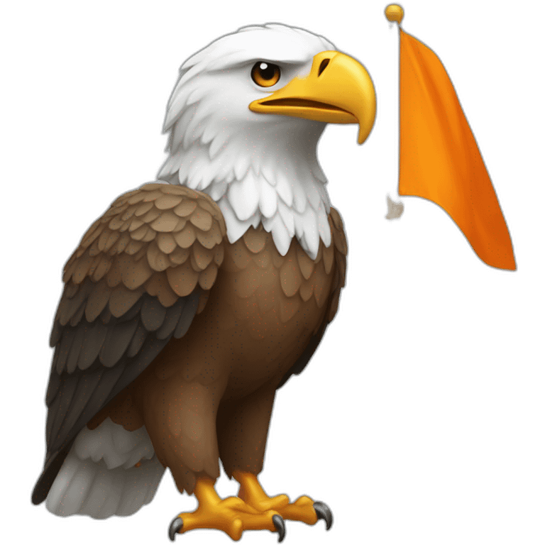 An eagle holding an orange and white flag in its beak emoji