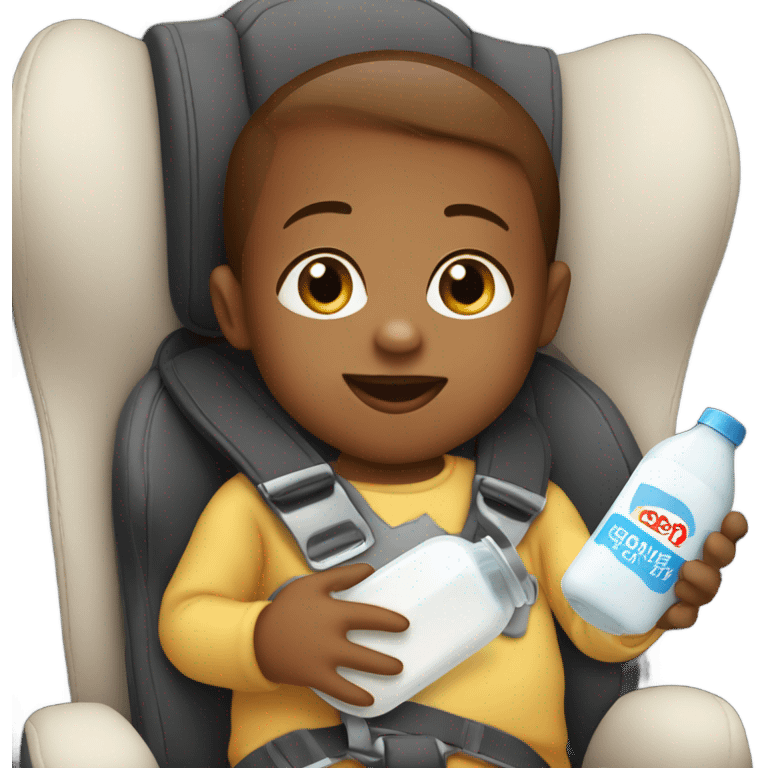 Baby in the car driving drinking milk while watching tv  emoji