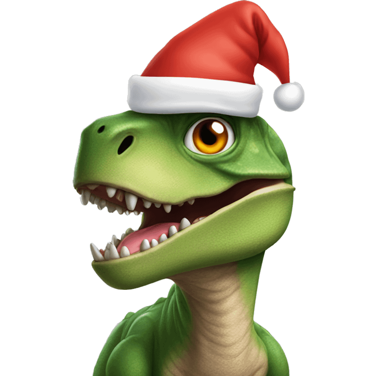 Dinosaur wearing Santa hat emoji