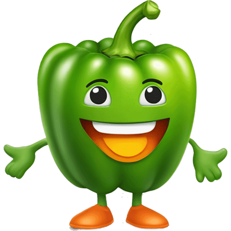 "Draw a friendly green bell pepper character with bright eyes and an orange smile. It stands on a red line, making an 'OK' sign with both hands. The character is shiny and radiates positive energy." emoji