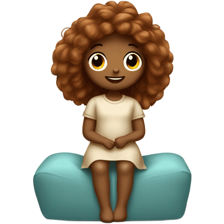 Chestnut doll sitting on a bed  emoji